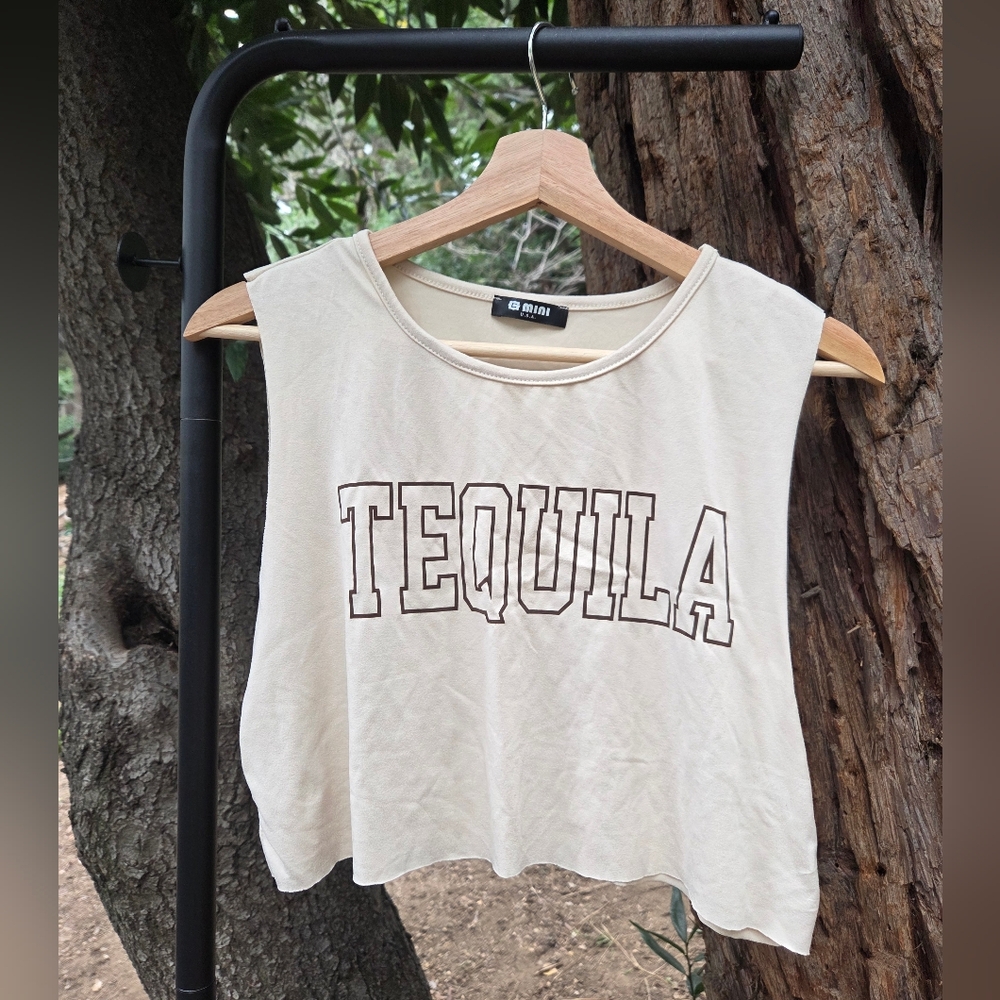 G Mini USA Tequila Cream Sleeveless Muscle Tee Crop